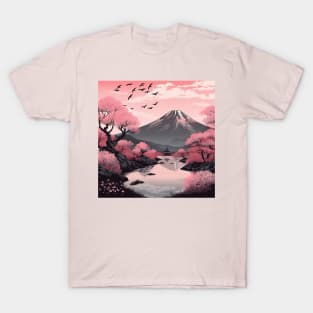 Japanese cherry blossom and Mt. Fuji landscape and pagoda T-Shirt